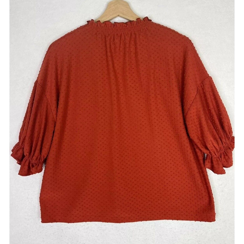 Madewell Size Medium Clipdot Ruffle Top Clay Brown - Picture 3 of 6
